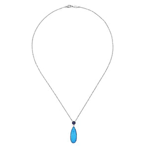 Gabriel Rhodium Sterling Silver Turquoise & 0.14 ct Sapphire Necklace