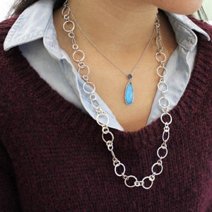 Gabriel Rhodium Sterling Silver Turquoise & 0.14 ct Sapphire Necklace