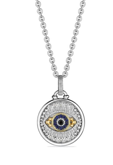 Judith Ripka Sterling Silver and 18K Yellow Gold Evil Eye Sapphire and Diamond Necklace