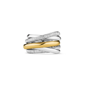 Judith Ripka Sterling Silver with 18k Yellow Gold Eternity Five Band Highway Ring, Size 7