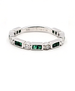 14k White Gold 0.45 Ct Emerald, 0.16 Ct Diamond Band