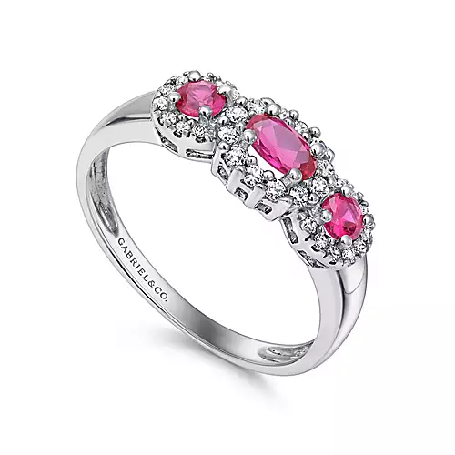 Gabriel 14k White Gold 0.57 Ruby, 0.23 Diamond Ring