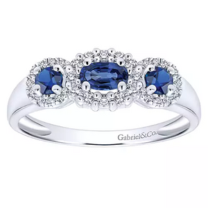 Gabriel 14k White Gold 0.52 Ct Sapphire, 0.24 Ct Diamond Ring