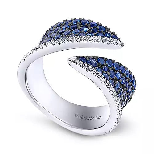 14k White Gold 1.34Ct Sapphire, 0.20Ct Diamond By Pass Ring