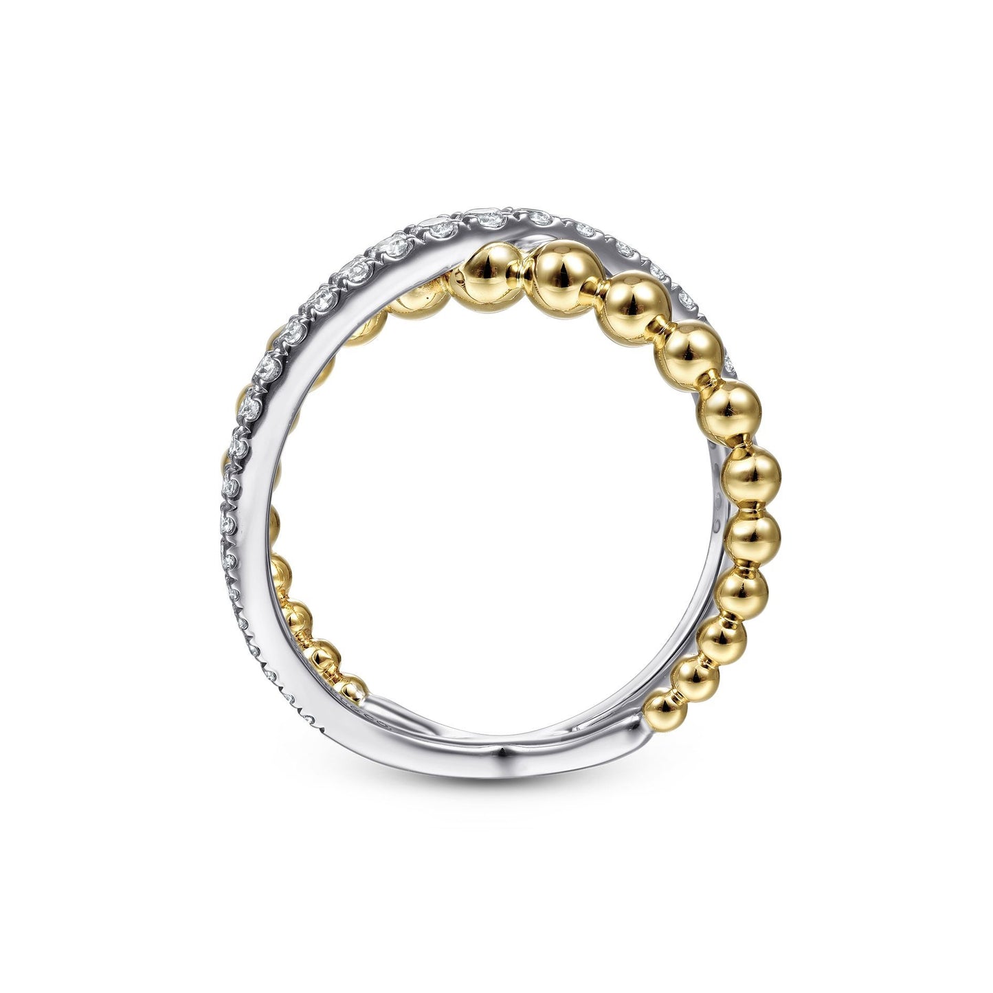 Gabriel 14K White-Yellow Gold Bujukan 0.39 Ct Diamond and Metal Bead Criss Cross Ring