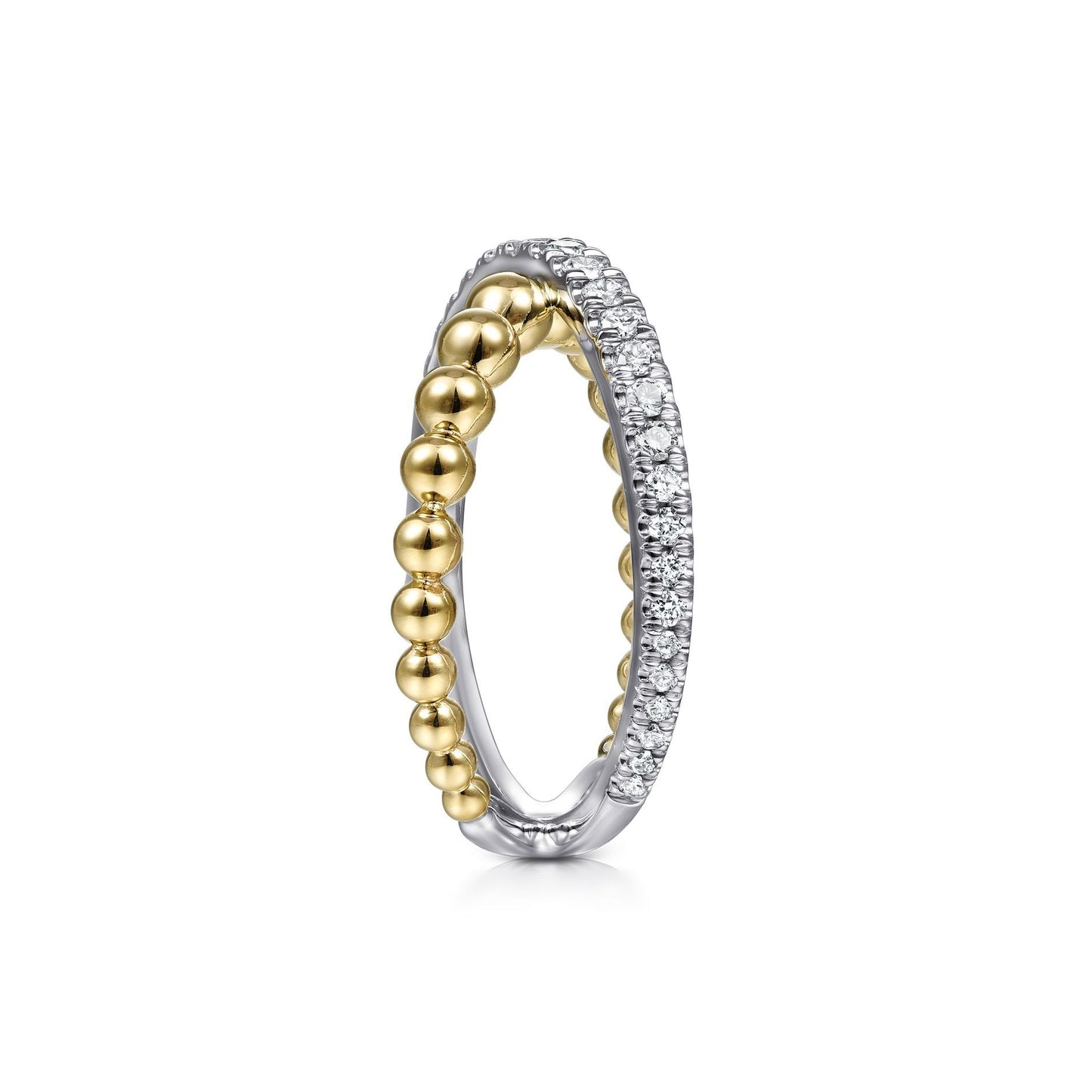 Gabriel 14K White-Yellow Gold Bujukan 0.39 Ct Diamond and Metal Bead Criss Cross Ring
