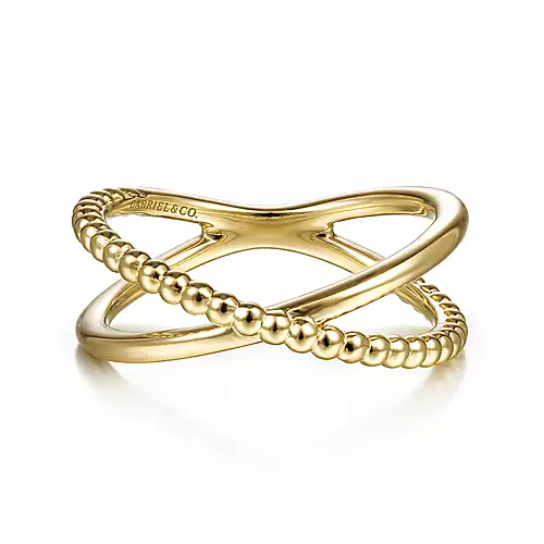 14K Yellow Gold Bujukan Bead Criss Cross Ring