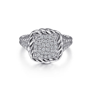 Sterling Silver 0.35 Ct Diamond Pavé Twisted Rope Framed Ring, Size 6.5
