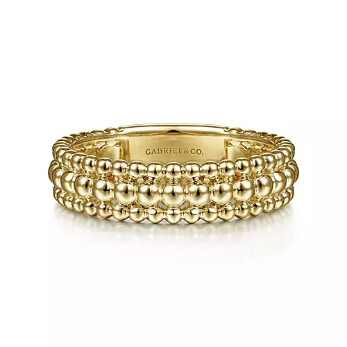 14K Yellow Gold Three Row Bujukan Bead Ring
