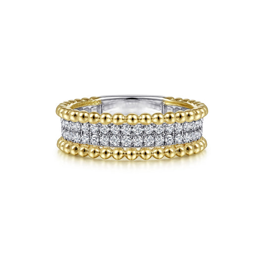 14K Two Tone 0.42Ct Diamond Bujukan Bead Ring
