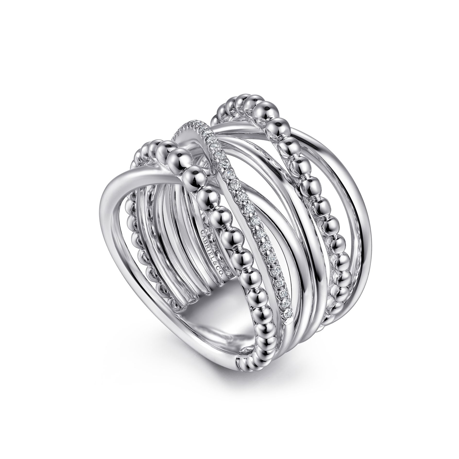 Double-body ring with intertwined lines in 18-carat gold-plated brass set  with Austrian crystals I MYC-Paris.com