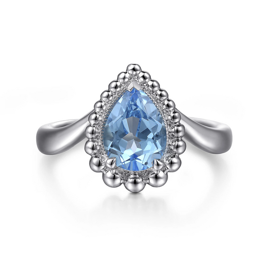 Gabriel Sterling Silver Swiss Blue Topaz Bujukan Chevron Ring