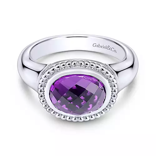 Sterling Silver Rhodium Plated Amethyst Ring