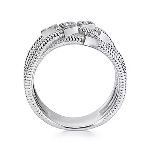 Gabriel Sterling Silver 0.07 Ct Diamond Criss Cross Ring, Available in Several Sizes