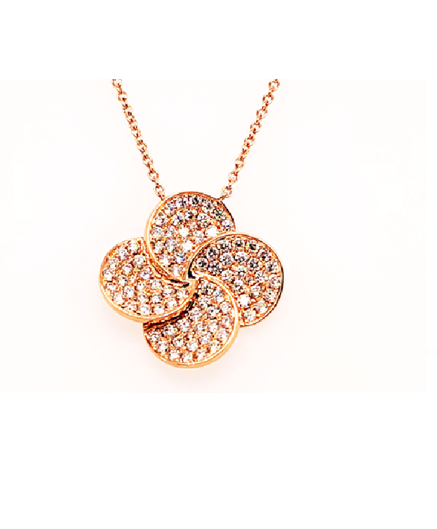 18k Rose Gold 1.77Cts Diamond Clover Necklace