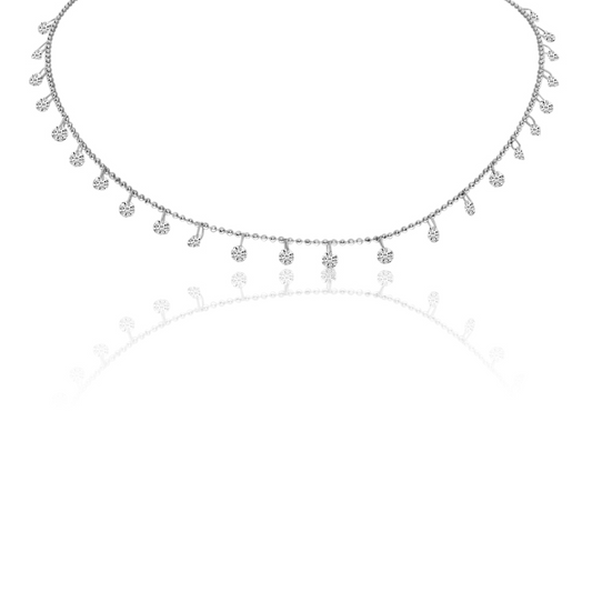 14k White Gold 1.20 Ct Diamond Station Necklace 18"