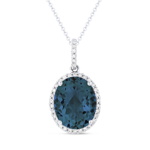 14k Blue Topaz and 0.12 Diamond Pendant, Available in White and Yellow Gold