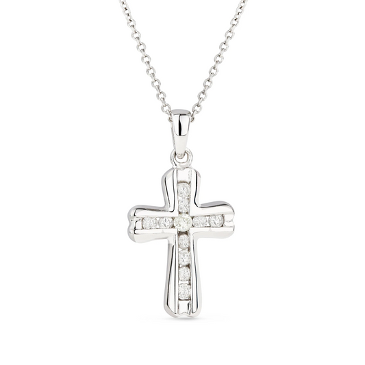 14k White Gold 0.15Ct Diamond Cross Pendant