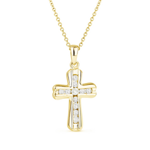 14k Gold 0.15Ct Diamond Cross Pendant, Available in White and Yellow Gold