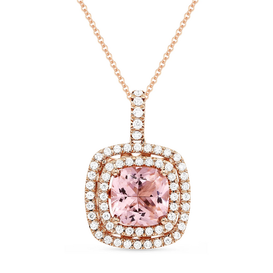 14k Rose Gold 1.87Ct Morganite, 0.40Ct Diamond Pendant