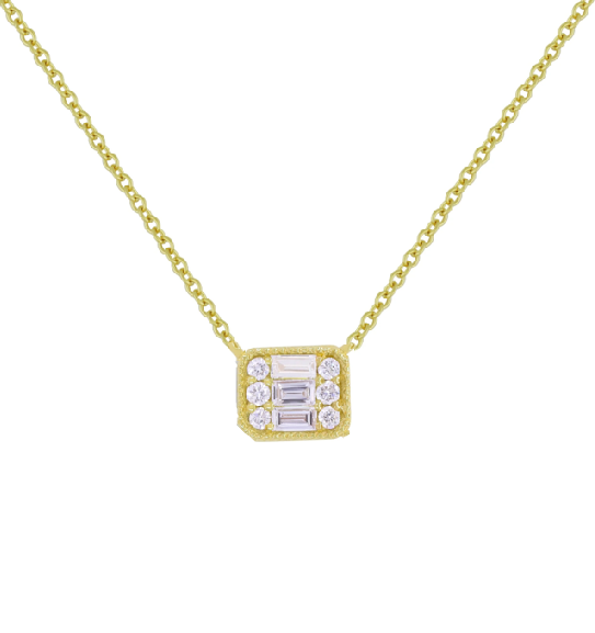 14k Yellow Gold 0.09Ct Baguette, 0.06Ct Round Diamond Necklace