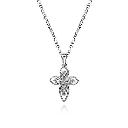 Gabriel Sterling Silver 0.03 Carat Diamond Cross Pendant