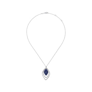 Gabriel Sterling Silver Layered Rhombus Pendant Necklace with 1.10Ct Sapphire Pave Drop