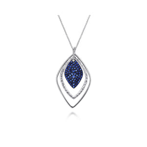 Gabriel Sterling Silver Layered Rhombus Pendant Necklace with 1.10Ct Sapphire Pave Drop