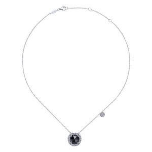 Gabriel Sterling Silver Onyx & Rock Crystal 3.90 Ct, White Sapphire .53 Ct Necklace