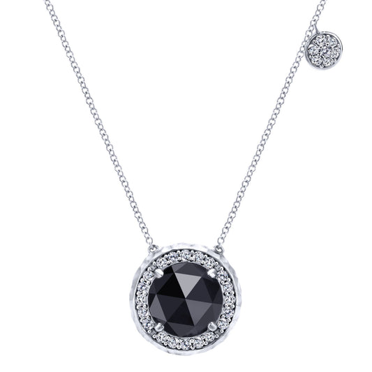 Gabriel Sterling Silver Onyx & Rock Crystal 3.90 Ct, White Sapphire .53 Ct Necklace