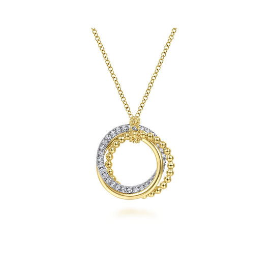 Gabriel 14K Yellow-White Gold Interlocking Circles Pendant Necklace with 0.26 ct Diamond Pavé