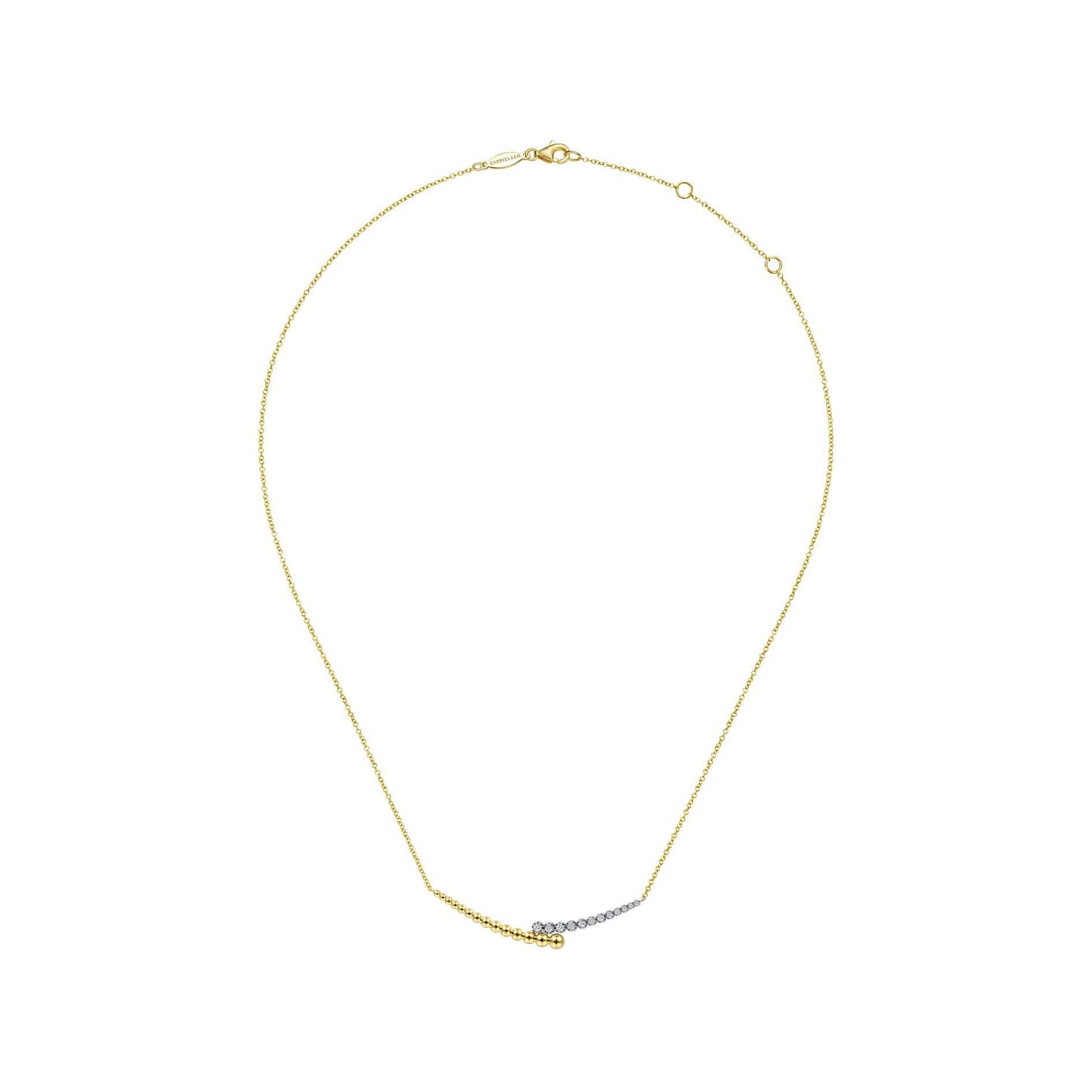 14K Yellow-White Gold 0.18 ct Diamond Pavé and Bujukan Bead Curved Bar Necklace