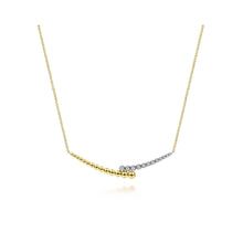 Load image into Gallery viewer, 14K Yellow-White Gold 0.18 ct Diamond Pavé and Bujukan Bead Curved Bar Necklace
