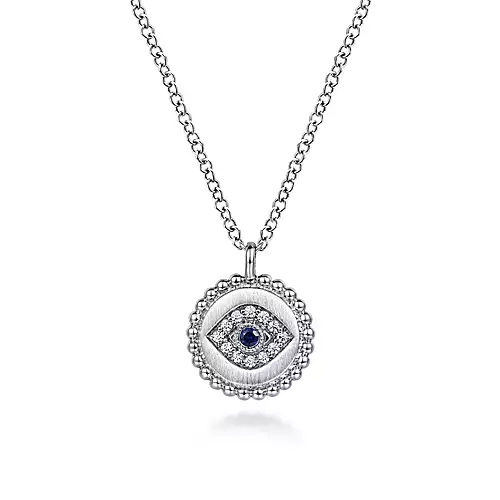 Gabriel Sterling Silver 0.02Ct Sapphire, 0.05Ct Diamond Eye Necklace