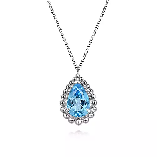 Gabriel Sterling Silver Faceted Swiss Blue Topaz Pear Shape Bujukan Necklace