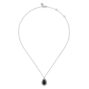 Gabriel Sterling Silver Onyx Bujukan Pear Shape Necklace With Pattern