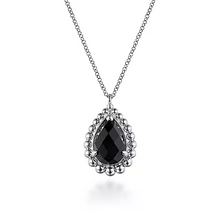 Load image into Gallery viewer, Gabriel Sterling Silver Onyx Bujukan Pear Shape Necklace With Pattern

