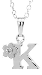 Sterling Silver initial Pendant with diamond and Flower