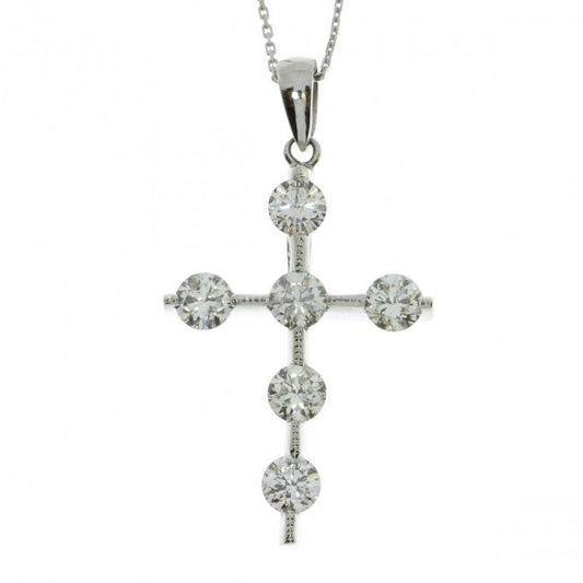 14k White Gold 0.64 Carat Diamond Cross Pendant