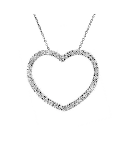 Diamond Heart Key and Lock Pendant Necklace Sterling Silver 0.16ct