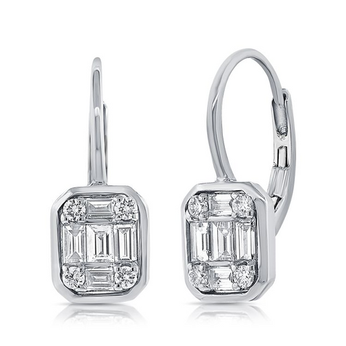 Diamond Heart Lock and Key Earrings in White Gold 0.16ct Dia