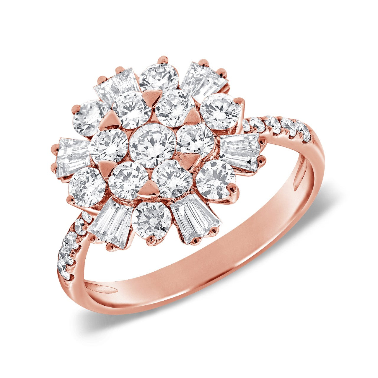 14k Gold 1.39Ct Baguette and Round Diamond Ring