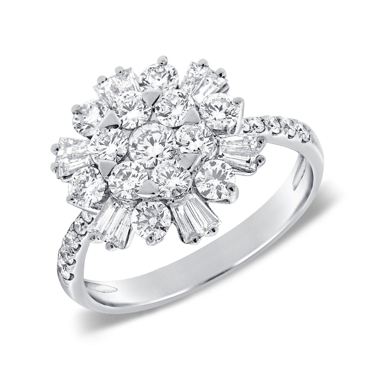 14k Gold 1.39Ct Baguette and Round Diamond Ring