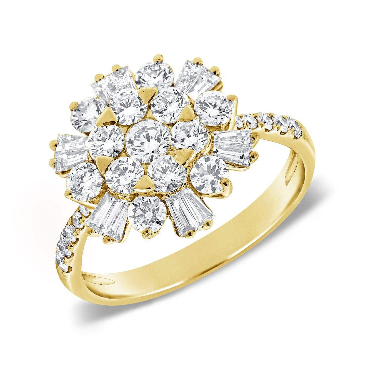 14k Gold 1.39Ct Baguette and Round Diamond Ring