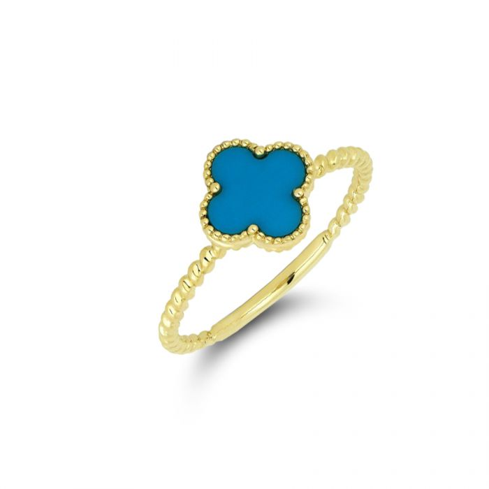 14k Yellow Gold Synthetic Turquoise Clover Ring