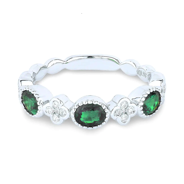 14k White Gold 0.61 Ct Emerald, 0.19 ct Diamond Ring