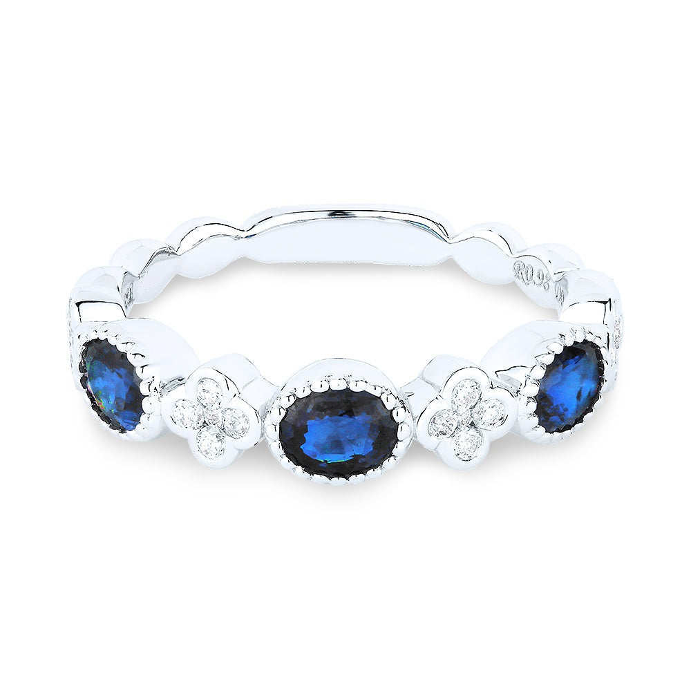 14k White Gold 0.97 Ct Sapphire, 0.19 Ct Diamond Ring