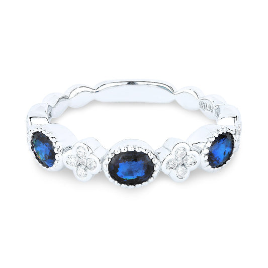 14k White Gold 0.97 Ct Sapphire, 0.19 Ct Diamond Ring