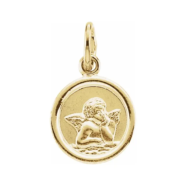 14k Yellow Gold 12mm Guardian Angel Medal