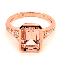 14k Rose Gold 2.97Ct Morganite, 0.21Ct Diamond Ring